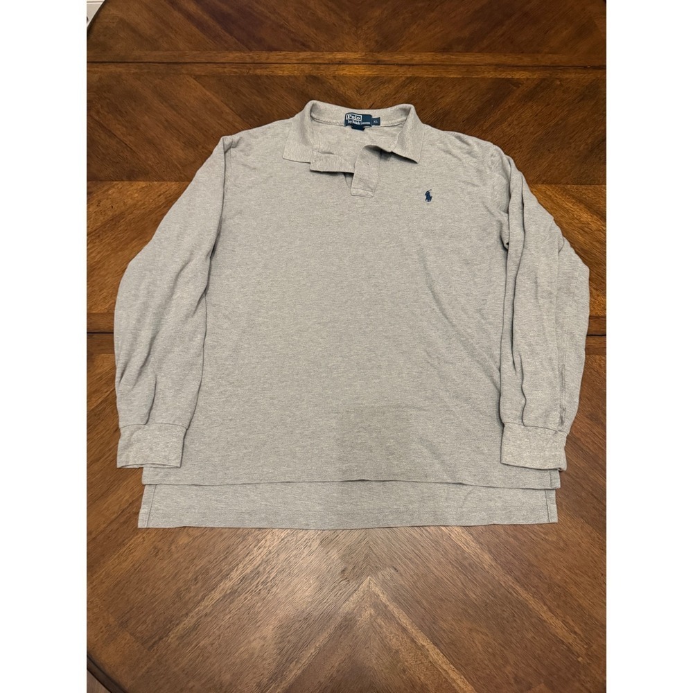 Polo Ralph Lauren Mens XL Long Sleeve Polo Shirt Gray Cotton Pique Pony Logo